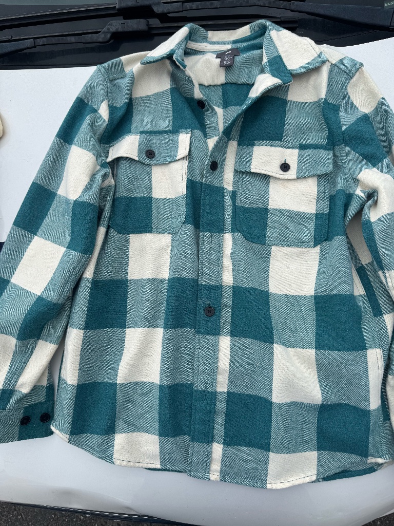 H&M Buffalo Plaid Overshirt Jacket Green Cream Shacket Men’s Medium
